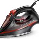 Steam Iron for Clothes, 3-Way Auto Shutoff, Ceramic-Coated Soleplate with Burst Steam, Anti-Drip and Anti-Calc, Self-Cleaning, 1500W Powerful for Home Use Dark Red