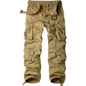 AKARMY Men's Casual Cargo Pants Military Army Camo Pants Combat Work Pants with 8 Pockets (42W x 30L, Khaki)