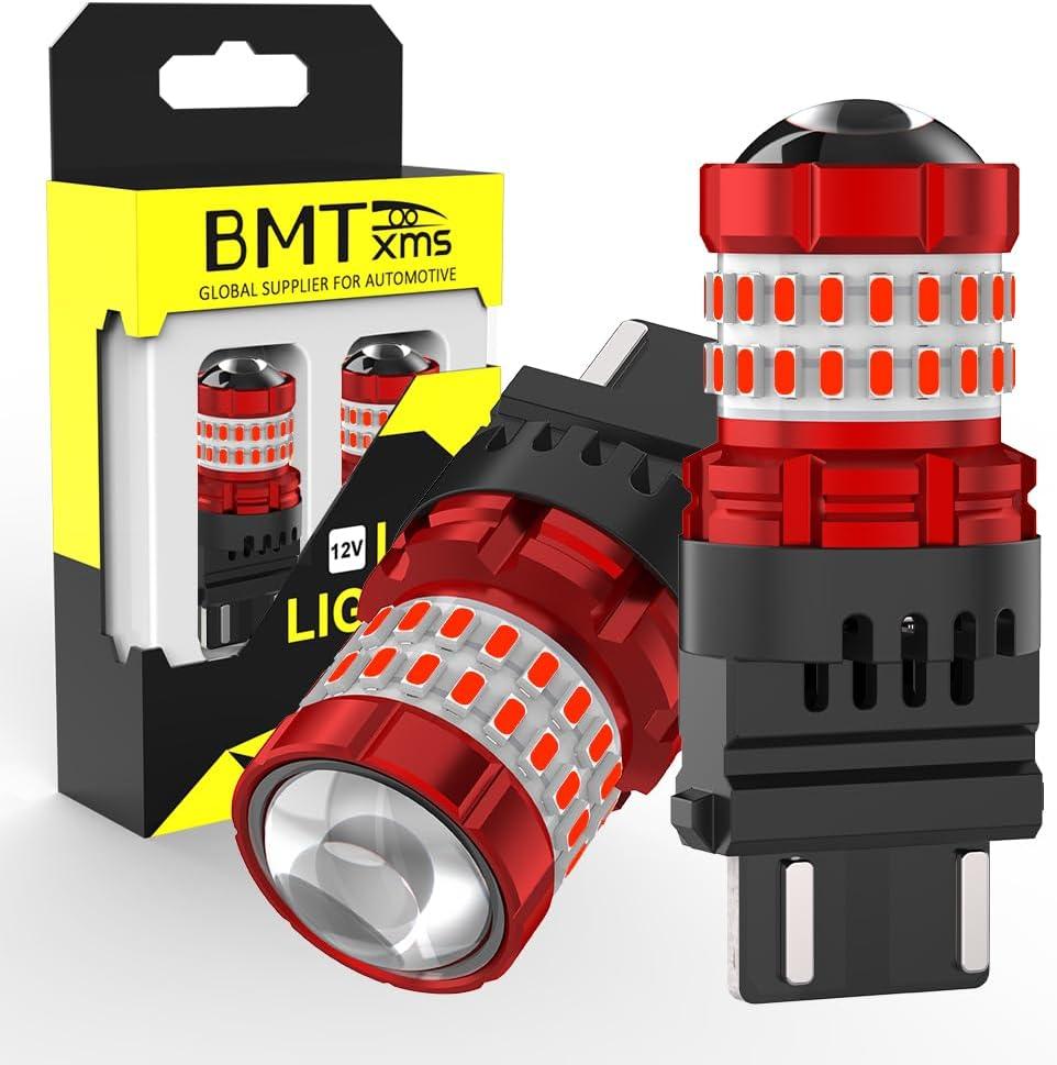 BMT xms 3157 LED Strobe Brake Lights Bulbs - 300% Brighter 3156 3047 3057 3457 4157 4057 Red Flashing Stop Tail Lights, 2Pcs