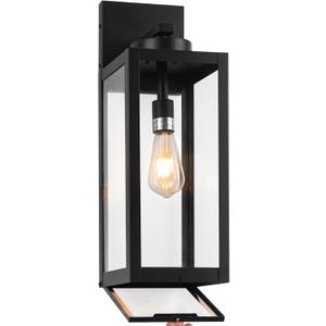 1 Pack 20" Large Outdoor Wall Lights with Closed Bottom - Black Outdoor Light Fixture Porch Lantern Wall Mounted, Waterproof Modern Exterior Wall Sconce Coach Lamps with Tempered Glass for House, E26, 1 Pack-20IN