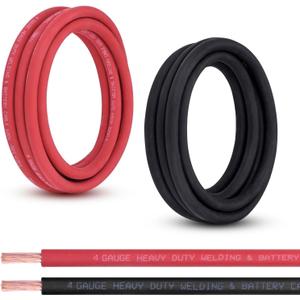 4 Gauge Battery Cable, 10FT Red + 10FT Black 4 AWG Pure Copper Wire Welding Cable, for Automotive, Battery, Solar and Generator, Standard USA OFC Wire