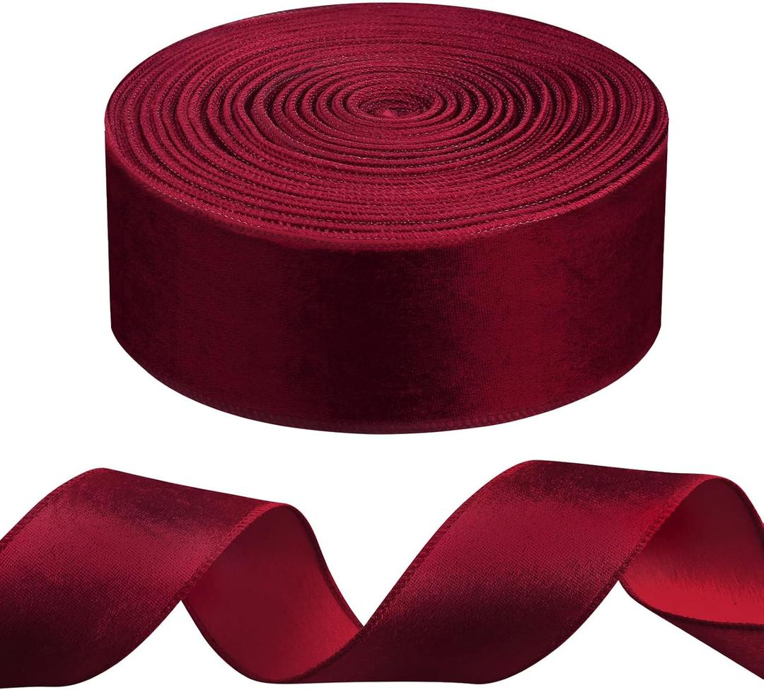 WILLBOND 50 Yards 2.5 Inch Christmas Velvet Wired Ribbon Fabric Decorative Ribbon for DIY Craft Bows Wreath Gift Wrapping Christmas Holiday Wedding Indoor Outdoor(Burgundy)