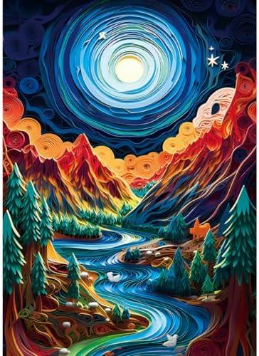 Bgraamiens Puzzle-Paper Quilling Mountains and Rivers-1000 Pieces Paper Quilling Art Puzzle Color Challenge Jigsaw Puzzles for Adults and Kids