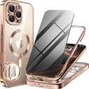 BERFY Magnetic for iPhone 16 Pro Max Case, Compatible with MagSafe, with Privacy Screen Protector, [Upgraded Camera Protection], 2-Layer Bumper Full Body Shockproof Plating Phone Case 6.9", Rose Gold