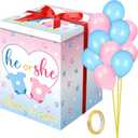 Hungdao Gender Reveal Balloon Box with Ribbon and 10 Pink and Blue Balloons Gender Reveal Games He or She Open to See for Party Decoration 12"x12"x16"(Cloth)