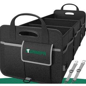 Heavy-Duty Trunk Organizer & Multi-Compartment Storage Box for SUV/Sedan/Minivan,600D Waterproof Oxford,2 Securing Hooks & Reflective Strips-Large Capacity Organiser (Large)