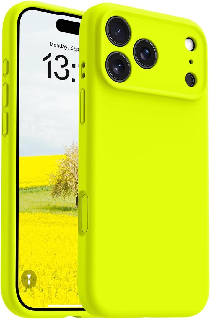 OTOFLY Magnetic for iPhone 17 Pro Max Case,Compatible with Magsafe,Classic Liquid Silicone Mobile Phone Case,Integrated Camera Control Button,Anti-Scratch Microfiber Lining, Neon Yellow