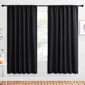 NICETOWN Black Blackout Curtain Blinds - Solid Thermal Insulated Window Treatment Blackout Drapes for Bedroom (2 Panels, 62 inches Wide by 72 inches Long)