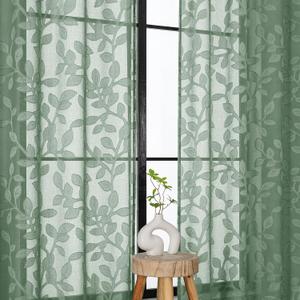 OVZME Sage Green Sheer Curtains 84 inches Long 2 Panels for Living Room, Jacquard Clip Leaf Pattern Textured Light Filtering Window Semi Sheer Voile Drapes for Bedroom, Each Panel 42 x 84 Inch