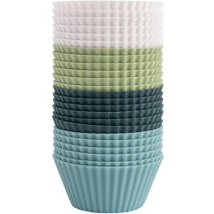 The Silicone Kitchen Reusable Silicone Baking Cup Silicone Muffin Liners for Cupcakes, BPA Free, Regular, 24 Pack, White Blue Green (Standard)