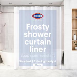 2 x Clorox Shower Curtain Liner, Premium Lightweight Flexible Waterproof 3g PEVA for Bathroom with Weighted Magnets, Standard Size 70" x 72", Frosty 2 Pack