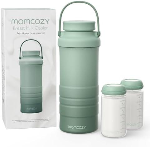 Momcozy 22oz Portable Breast Milk Cooler for Outdoor, Life Saver with 360° Total Cooling for 24 Hours, Larger Capacity Travel Breastmilk Chiller with 2 Pcs Baby Bottles for Breastmilk Storage, Green