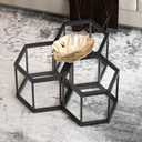 Coffee Table Glass Modern Coffee Table, Hexagon Free Combination Glass Center Table Small End Tables with Metal Frame for Living Room Set of 3 (Black)