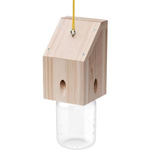 Carpenter Bee Trap for Outside - Shed Style Nature Hanging Wood Trap for Outdoor with Removable Bee Vault Plastic Jar (Pack of 1)