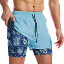 Surenow Mens 2 in 1 Running Shorts Quick Dry Athletic Shorts with Liner, Workout Shorts with Zip Pockets and Towel Loop (Blue, XL)