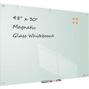 TSJ OFFICE Glass Dry-Erase Board - 48 x 30 Inches Wall Mounted Magnetic Whiteboard, Large Frameless Glass White Board for Office, Home & School