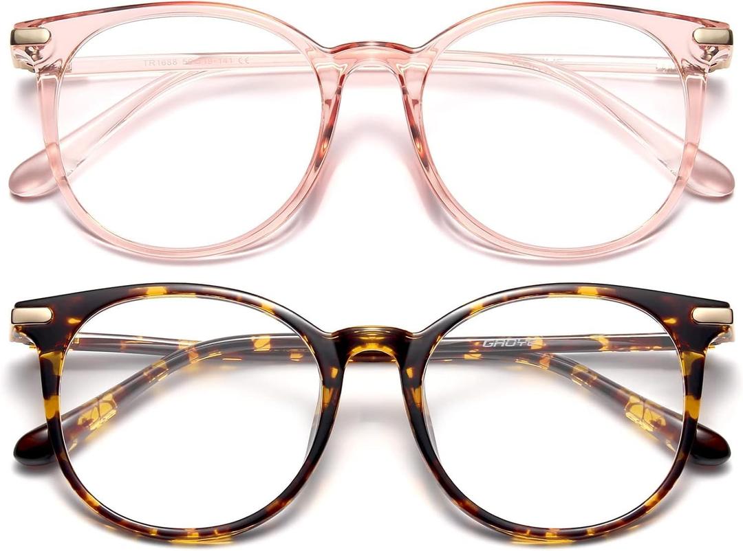 Gaoye 2 Pack Blue Light Blocking Glasses, Retro Round Eyewear Frame Anti Eyestrain Computer Glasses for Women Men - GY1688 (Pink+Tea Leopard)