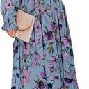 BLENCOT Womens Casual Boho Floral Deep V Neck Long Sleeve Maxi Dress | Long Ruched Party Maxi Wedding Dress; Flowy Comfortable Boho Dresses