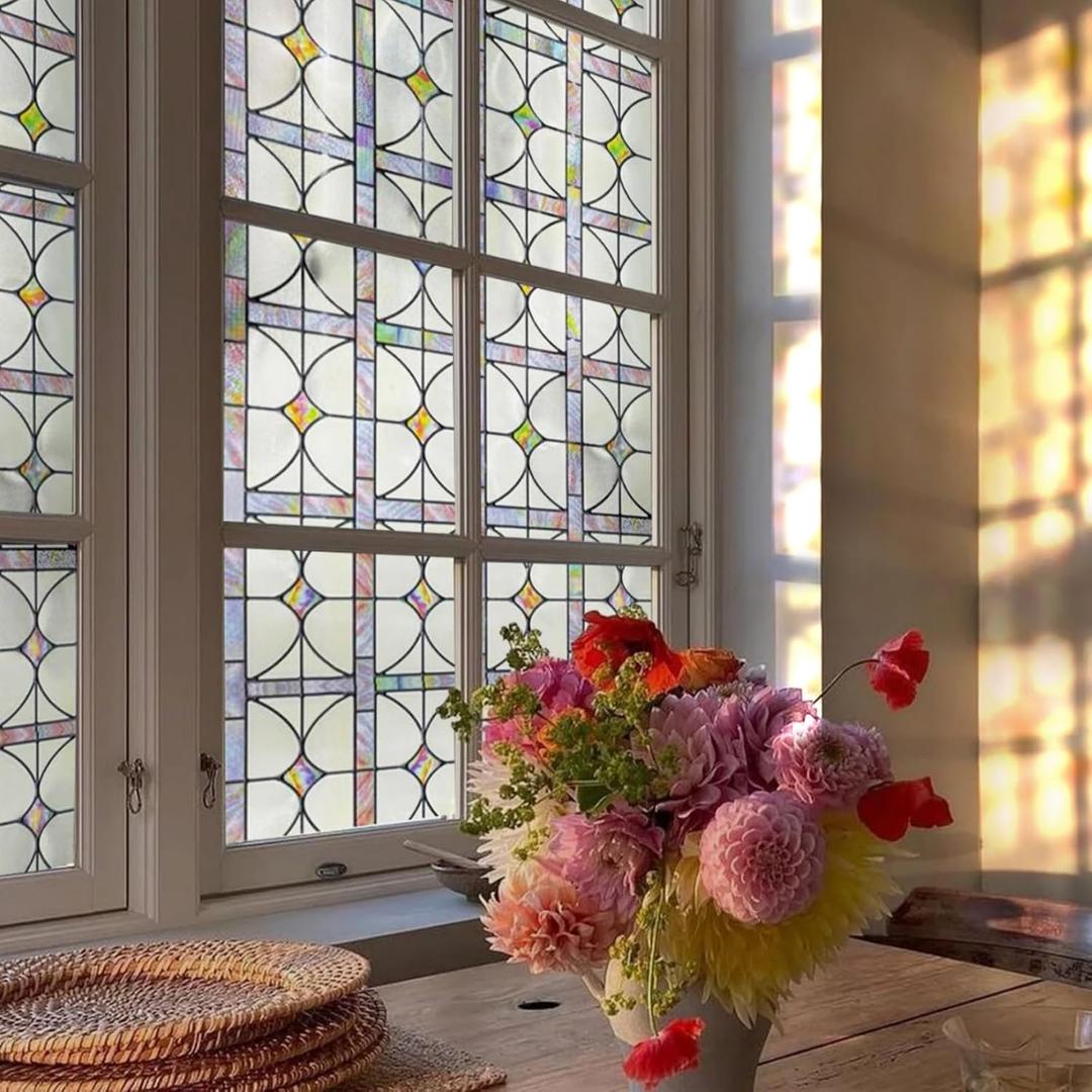 3D Stained Glass Window Film, Decorative Window Privacy Film for Bathroom,Front Door,Home, Sun Blocking Heat Control,Static Cling,A Million Dreams, 23.6inch x 35.4inch