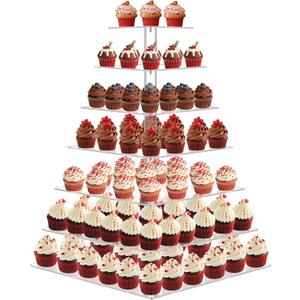 7 Tier Cupcake Stand, Square Cupcake Tower for 160 Cupcakes, Acrylic Cupcake Display Stand for Dessert Table
