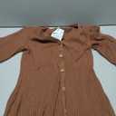 Wenrine Womens Puff Long Sleeve Sweater Dress Casual Button Down V Neck Ribbed Knit A Line Party Fall Mini Dresses Brown, Size M