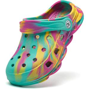 HOBIBEAR Boys and Girls Classic Graphic Kids Garden Clogs Slip on Water Shoes (Iridescent-Size 4.5 Big Kid)
