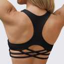 Aoysky Womens Racerback Criss Cross Sports Bras V Neck Padded Low Impact Wireless Workout Athletic Yoga Crop Tops, Black, M