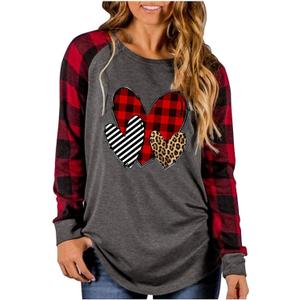 MHTOR Valentines Shirts Women Buffalo Plaid Love Heart Graphic Tees Letter Print Long Sleeve Tops Shirts Valentines Gift (XXL)