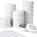 Patelai 2 oz 120 Pcs Metal Round Tins Aluminum Tin Cans Salve Tins Containers with Screw Lid 20 Sheets Stickers for Christmas Salve Spice Candies Balms Candles(White)