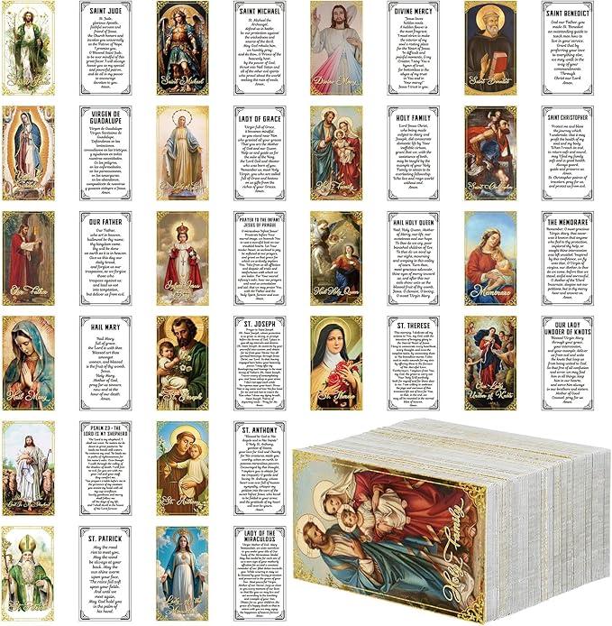 240 Pcs Catholic Saint Prayer Cards Bulk Gifts Holy Cards Bookmarks Bulk 9×5cm with Catholic Saints and Prayers Assorted 20 Styles Set Inspirational Christian Gift for Women Men Kids Funeral