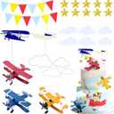 26Pcs Airplane Cake Topper Airplane Figurine Cake Decorations Airplane Theme Happy Birthday Cake Decorations for Baby Shower Party Supplies