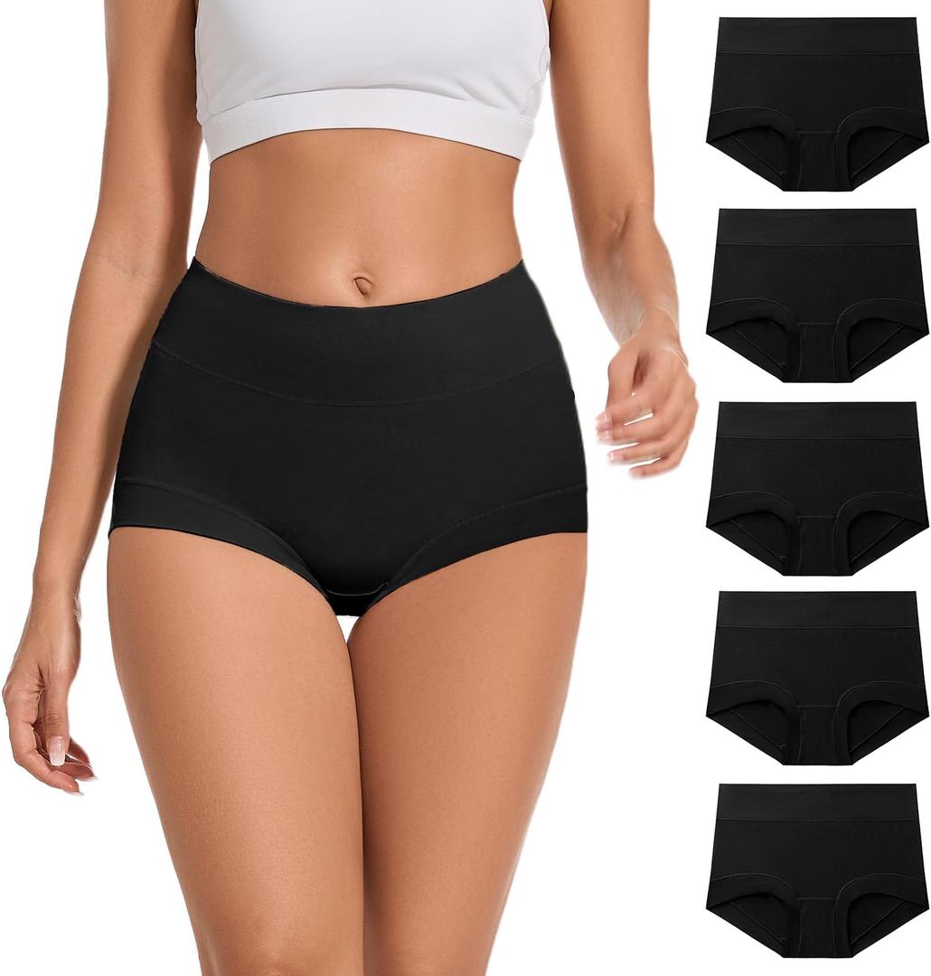 ALLBASE 5 Pack Womens Cotton High Waisted Full Coverage Underwear (Medium)