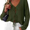 PRETTYGARDEN Womens Tie Front Cardigan 2026 Summer Boho Crochet Knit Cover Up Beach Vacation Hollow Out Lightweight Tops(Army Green,Medium) (Green, M)