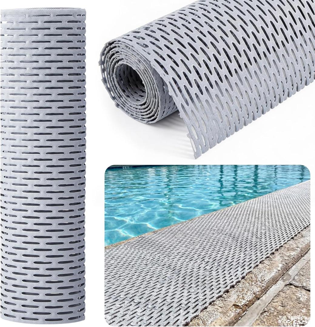 Nuanchu 1 x 10 ft Drainage Pool Mats Non Slip Swimming Pool Floor Mat PVC Outdoor Indoor Doormat with Holes for Bathroom Garage Basement Backyard Patio Restaurant Kitchen Commercial Bars, Gray