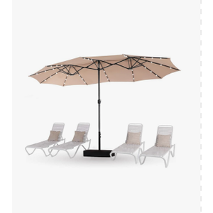 HERA'S PALACE 15ft Patio Umbrella with Base Included Double Sided Outdoor Umbrella for Patio Table Umbrella Outdoor 36 LED Solar Lights for Garden