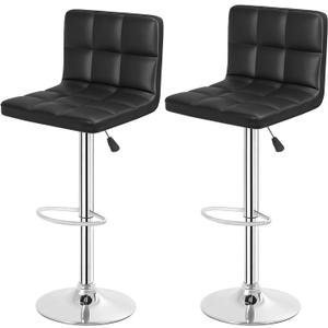 BestOffice Bar Stools Set of 2, Adjustable PU Leather Swivel Barstools, Modern Counter Stools with Back and Footrest, Counter Height Barstools for Bar, Kitchen and Dining Room (Black)