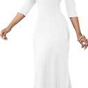 FANDEE Maxi Dress for Women 3/4 Sleeve Maxi Dresses V Neck Casual Loose Long T Shirt Dresses with Pockets, Size L