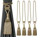 BEL AVENIR Curtain Tiebacks Handmade Holdbacks for Curtains Drape Decorative Tie Backs with Tassels(Gold, 4 Pack)