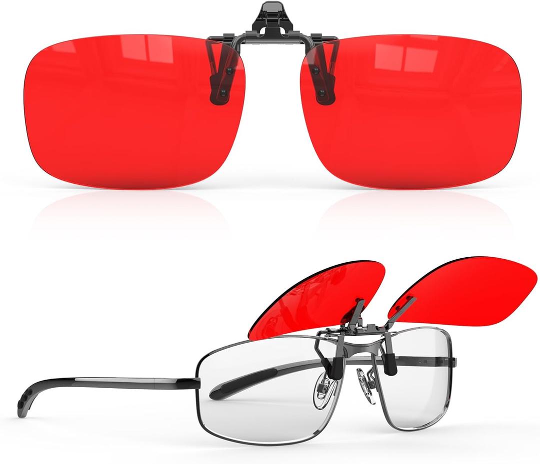 Goiteia Red Clip on Blue Light Blocking Glasses for Sleep-Block Blue & Green Light, Improve Sleep, Relieve Eye Strain and Headaches, Red Light Glasses for Screen Use