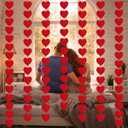 Valentines Day Decorations, 96 PCS Red Felt Heart Garland Hanging, Pre-Assembled Romantic Heart String Garland for Home, Wedding, Anniversary & Party Decor