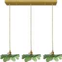 Glass Pendant Lights Kitchen Island Vintage Chandelier Modern Pendant Lighting 3-Light Hand Blown Gold Mid Century Modern Pendant lamp with Green Glass Shade for Dining Room Bedroom