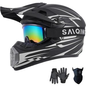 SanQing Youth Kids Motorcycle ATV Full Face Helmet DOT Approved | Ages 8-16 Dirt Bike Helmet for Motocross Off-Road 4-Wheeler UTV BMX Go Kart with Gloves, Goggles,Mask, Quick-Release Buckle