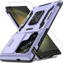 DEERLAMN Case for Samsung Galaxy S25 Ultra with Slide Camera Cover+Screen Protector (1 Pack), Rotated Ring Kickstand Military Grade Shockproof Protective Cover-Light Purple (S25 Ultra-6.9 Inch)