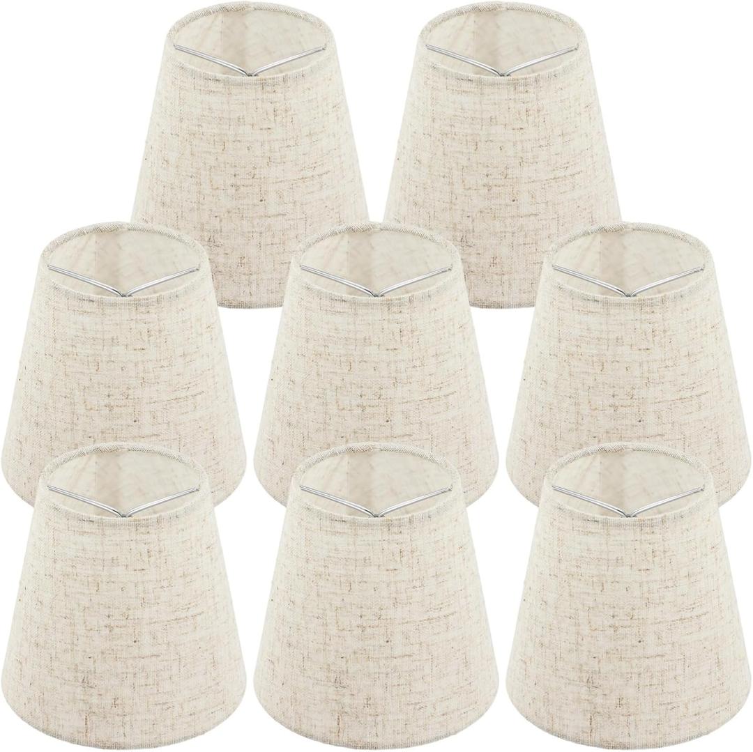Set of 8 Chandelier Lamp Shades 5 Inch, Mini Barrel Lampshades Clip On for Table Lamp Wall Lamp Replacement, Natural Linen Mini Lamp Shade, 3.5x5x5.5in (Top Height Bottom)