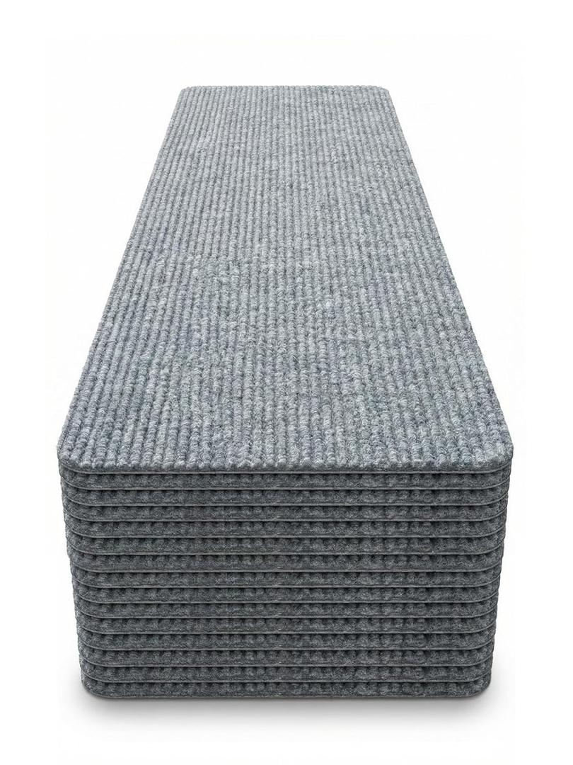 8x30 Light Grey Carpet Stair Treads Pack of 15 with Stickers for Easy Peeling - Self-Adhesive Peel and Stick Carpet for Stairs - Works with Most Subfloor Types - Light Gray Stair Treads
