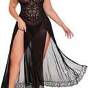 Avidlove Plus Size Lingerie for Women Sexy Lace Babydoll Long Lingerie Dress Side Split Nightgown (XX-Large, Black)