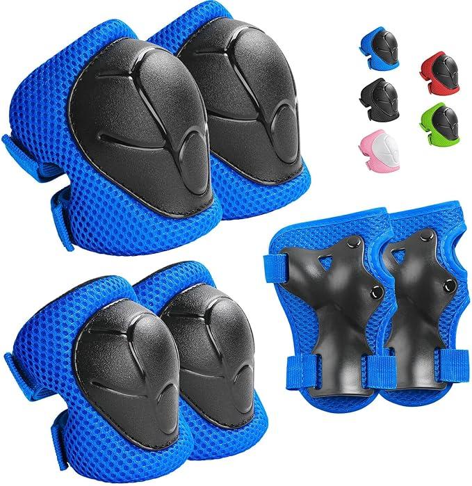 Honoson 7 Pcs Skateboard for Toddlers Beginners Knee Elbow Pads Wrist Guards Gear Set (Rocket,Age 25 Kids 17 x 5'')