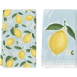 Artoid Mode Lemon Flower Summer Kitchen Towels Dish Towels, 18x26 Inch Seasonal Summer Decoration Hand Towels Set of 2