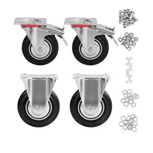 3 Inch Caster Wheels Set of 4, Heavy Duty Casters with Brake, Rubber Locking Casters for Cart, Workbench,Black (3"(2 Fixed+ 2 Swivel with Brake), 4)