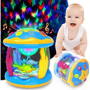 Baby Toys 6 to 12 Months - Musical Projector Rotating Light Up Toys, Tummy Time for Infant 12-18 Months, Learning Toy for Toddler 1 2 3 Years Old, Birthday Gifts for Boys Girls 0-3-6-9-12-18 Month (Blue)